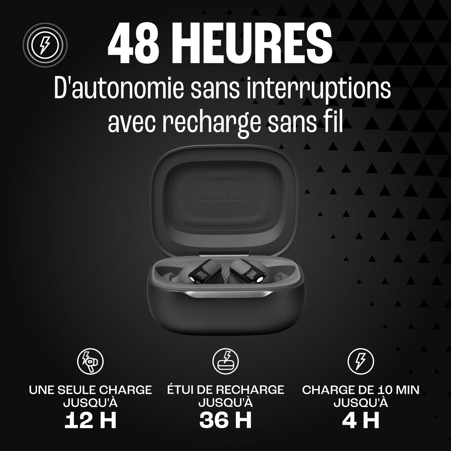 JBL Live Beam 3, Écouteurs sans fil avec oreillettes, Bluetooth, jusqu'à 48 h d'autonomie, Réduction de Bruit Active, son haute fidélité JBL Signature, étanches à l'eau IP55, bleu