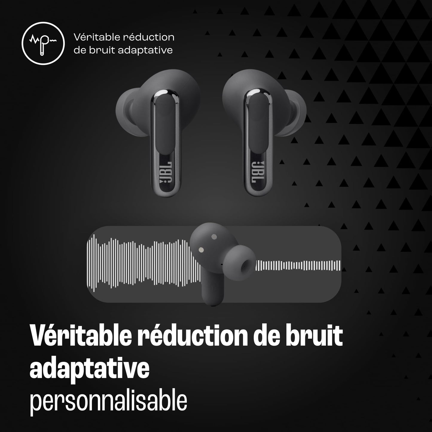 JBL Live Beam 3, Écouteurs sans fil avec oreillettes, Bluetooth, jusqu'à 48 h d'autonomie, Réduction de Bruit Active, son haute fidélité JBL Signature, étanches à l'eau IP55, bleu