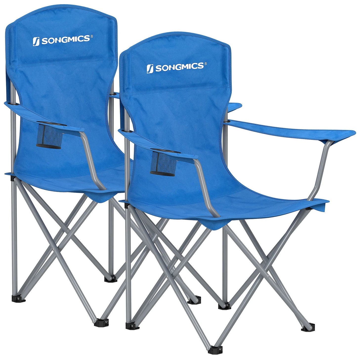 SONGMICS Chaise Pliante Camping, Lot de 2, Chaise de Pêche Extérieur, Dossier Haut, Accoudoir, Porte-gobelet, Portable, Pliable, Capacité 150 kg, Camping, Jardin, Pêche, Terrasse, Noir GCB08BK