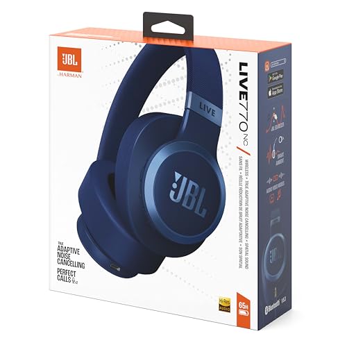 JBL Live 770NC Casque circum-auriculaire, Réduction de Bruit Adaptative, Smart Ambient, jusqu'à 65 heures d'autonomie, bleu