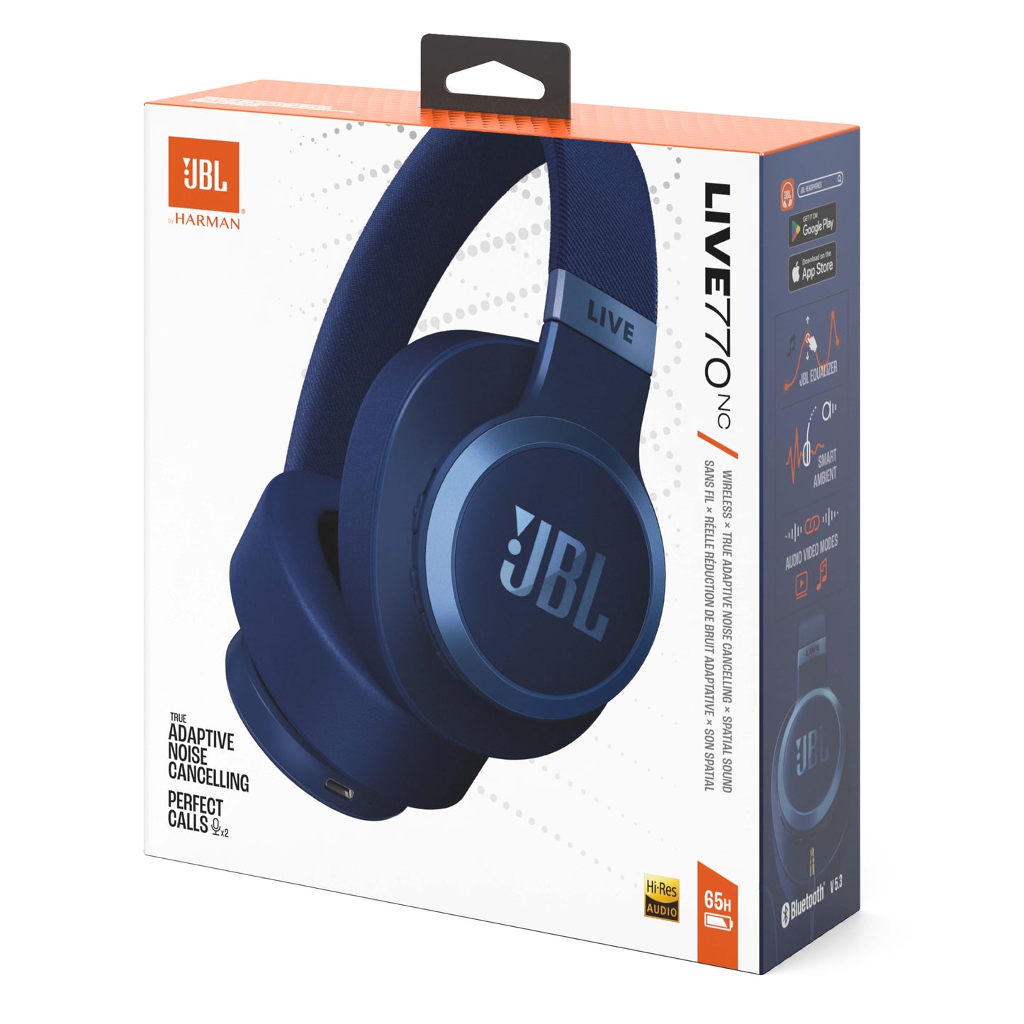 JBL Live 770NC Casque circum-auriculaire, Réduction de Bruit Adaptative, Smart Ambient, jusqu'à 65 heures d'autonomie, bleu