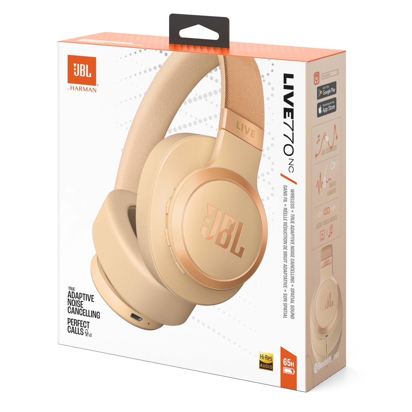 JBL Live 770NC Casque circum-auriculaire, Réduction de Bruit Adaptative, Smart Ambient, jusqu'à 65 heures d'autonomie, bleu