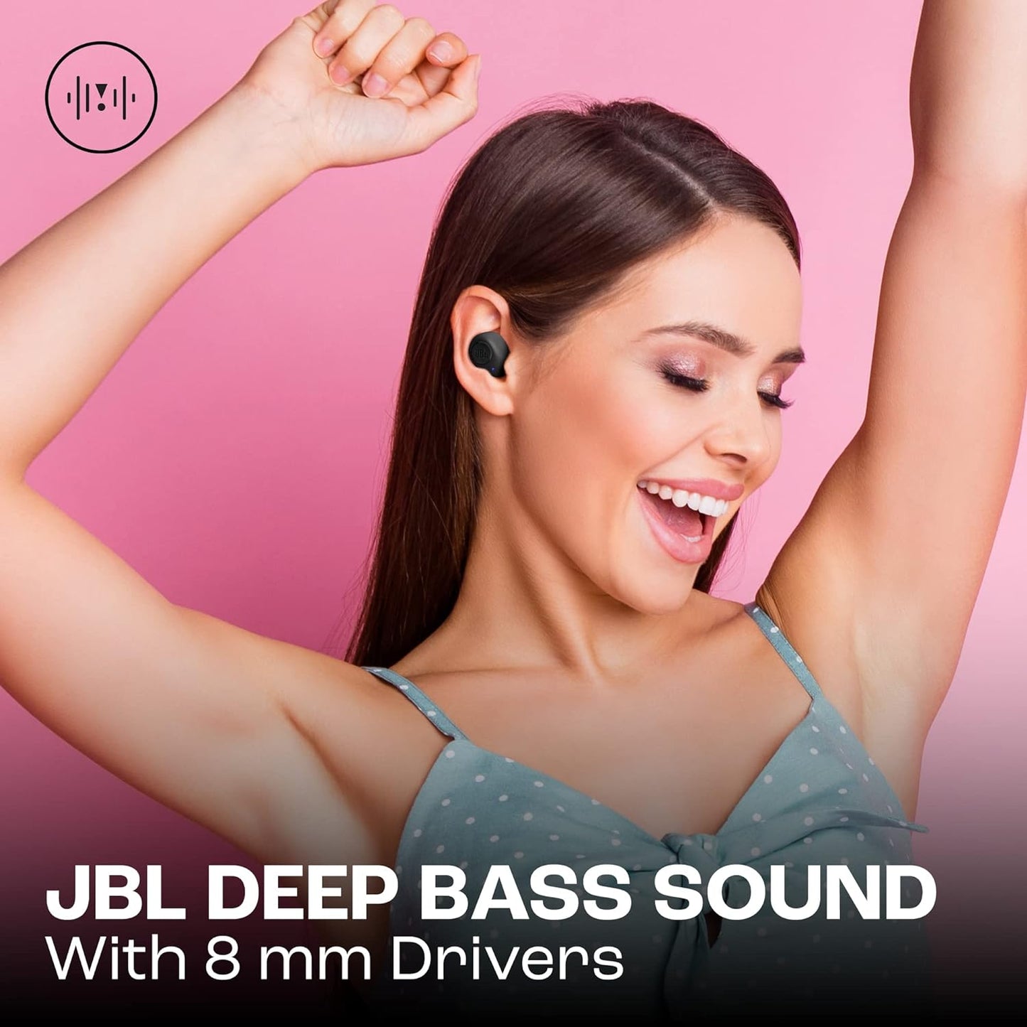 JBL Wave Buds Écouteurs Intra-Auriculaires sans Fil, Résistance à l'Eau IP54 et IPX2, Basses Puissantes et Batterie à Autonomie de 32 heures, en Noir